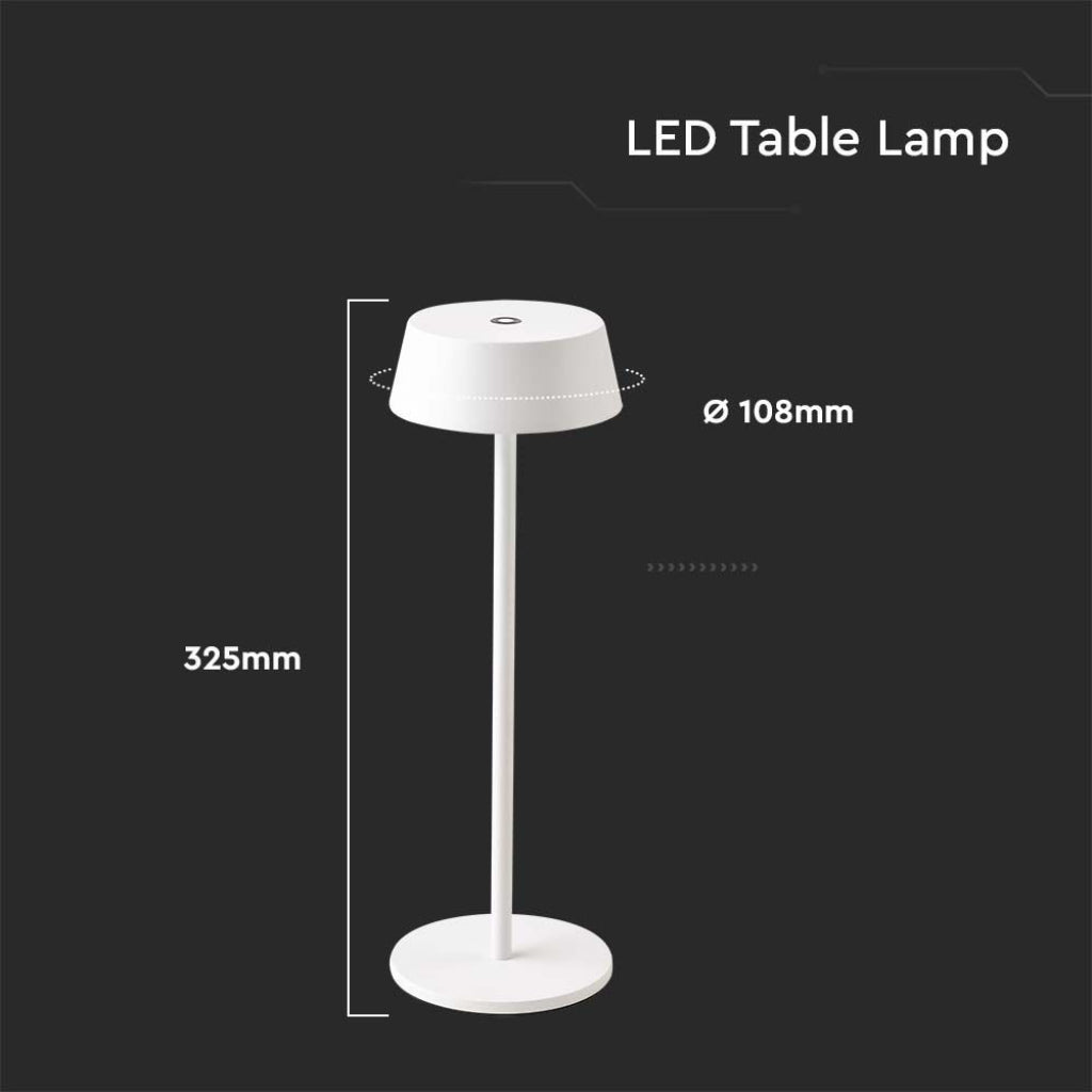 V-TAC Lampada LED da Tavolo 2W Colore Bianco in Alluminio ricaricabile con USB C Touch Dimmerabile 3000K IP54
