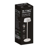 V-TAC Lampada LED da Tavolo 2W Colore Bianco in Alluminio ricaricabile con USB C Touch Dimmerabile 3000K IP54