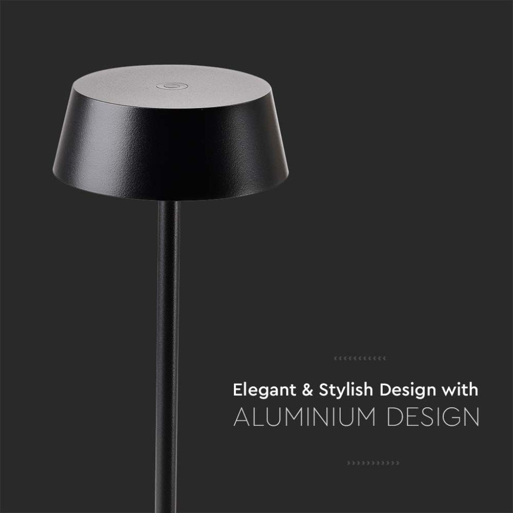V-TAC Lampada LED da Tavolo 2W Colore Nero in Alluminio ricaricabile con USB C Touch Dimmerabile 3000K