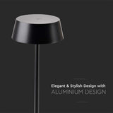 V-TAC Lampada LED da Tavolo 2W Colore Nero in Alluminio ricaricabile con USB C Touch Dimmerabile 3000K