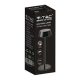 V-TAC Lampada LED da Tavolo 2W Colore Nero in Alluminio ricaricabile con USB C Touch Dimmerabile 3000K