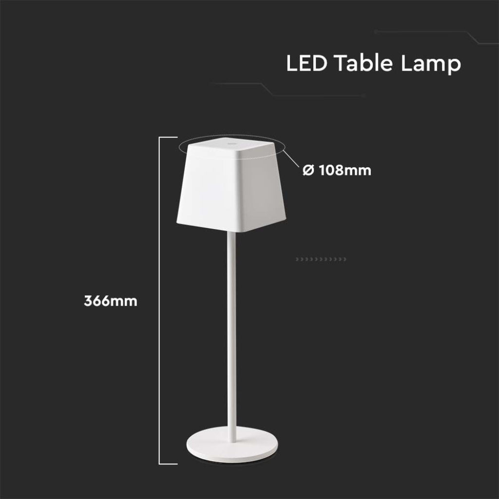 V-TAC Lampada LED da Tavolo 2W Colore Bianco in Alluminio ricaricabile con USB C Touch Dimmerabile 3000K IP54