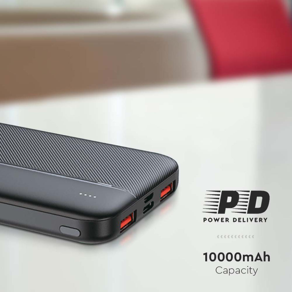 V-TAC Power Bank 10000mAh con Ricarica Rapida PD Power Delivery 22.5W, 2 USB-A, USB Type-C, Micro USB, Colore Nero