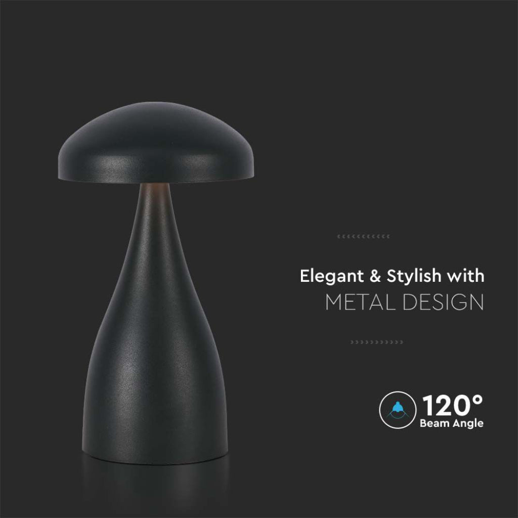 V-TAC Lampada LED da Tavolo 1W con Batteria 800mAh Ricaricabile USB C Colore Nero in Metallo Touch Dimmerabile 3in1