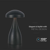 V-TAC Lampada LED da Tavolo 1W con Batteria 800mAh Ricaricabile USB C Colore Nero in Metallo Touch Dimmerabile 3in1
