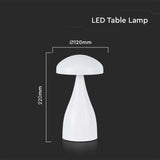 V-TAC Lampada LED da Tavolo 1W con Batteria 800mAh Ricaricabile USB C Colore Bianco in Metallo Touch Dimmerabile 3in1