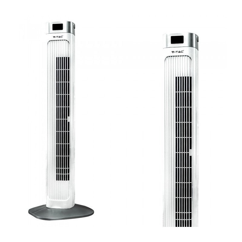 V-TAC Ventilatore a Torre 55W con Display LED con Indicatore di Temperatura e Telecomando Colore Bianco 92cm