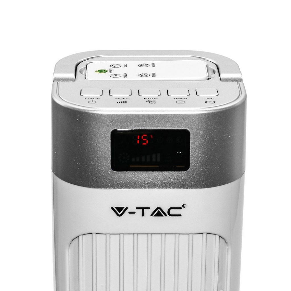 V-TAC Ventilatore a Torre 55W con Display LED con Indicatore di Temperatura e Telecomando Colore Bianco 92cm