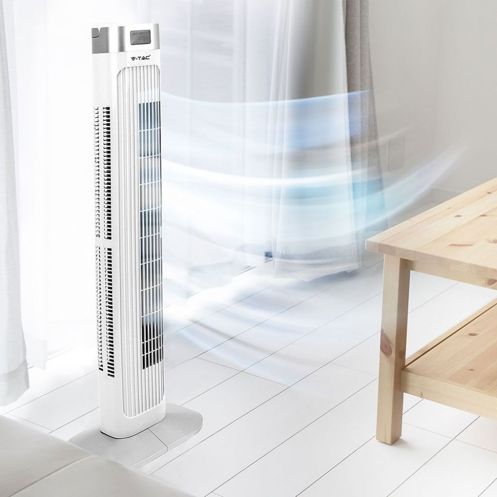 V-TAC Ventilatore a Torre 55W con Display LED con Indicatore di Temperatura e Telecomando Colore Bianco 92cm
