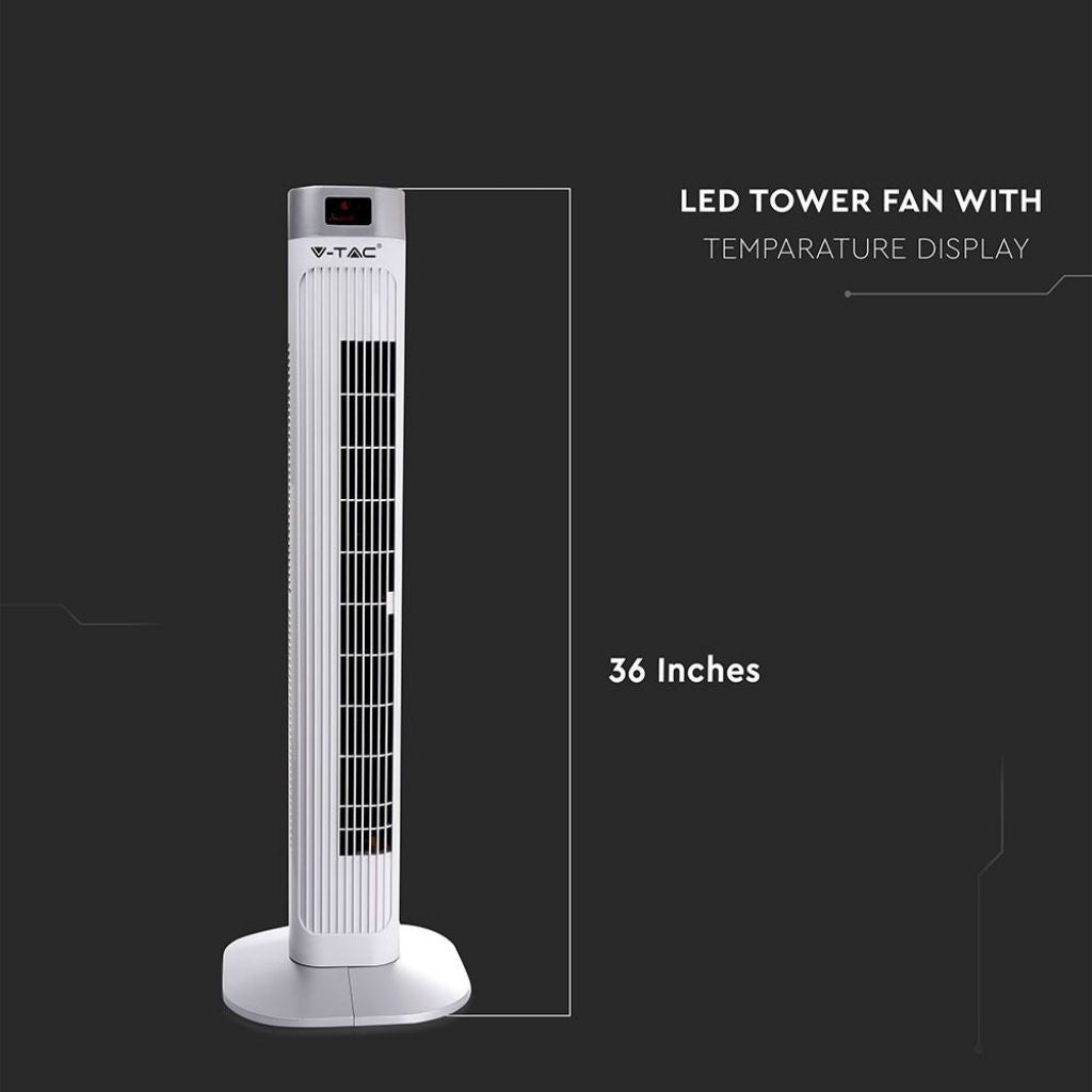 V-TAC Ventilatore a Torre 55W con Display LED con Indicatore di Temperatura e Telecomando Colore Bianco 92cm