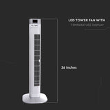 V-TAC Ventilatore a Torre 55W con Display LED con Indicatore di Temperatura e Telecomando Colore Bianco 92cm