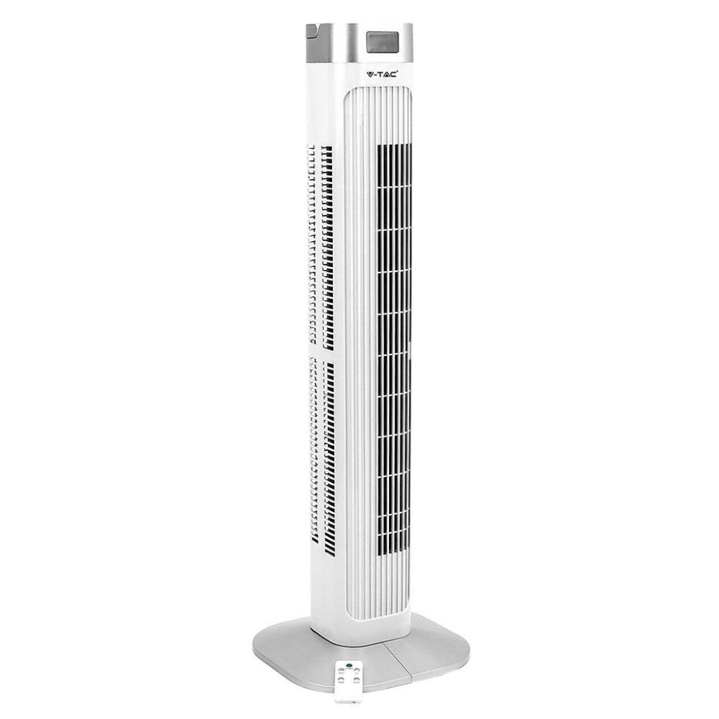 V-TAC Ventilatore a Torre 55W con Display LED con Indicatore di Temperatura e Telecomando Colore Bianco 92cm