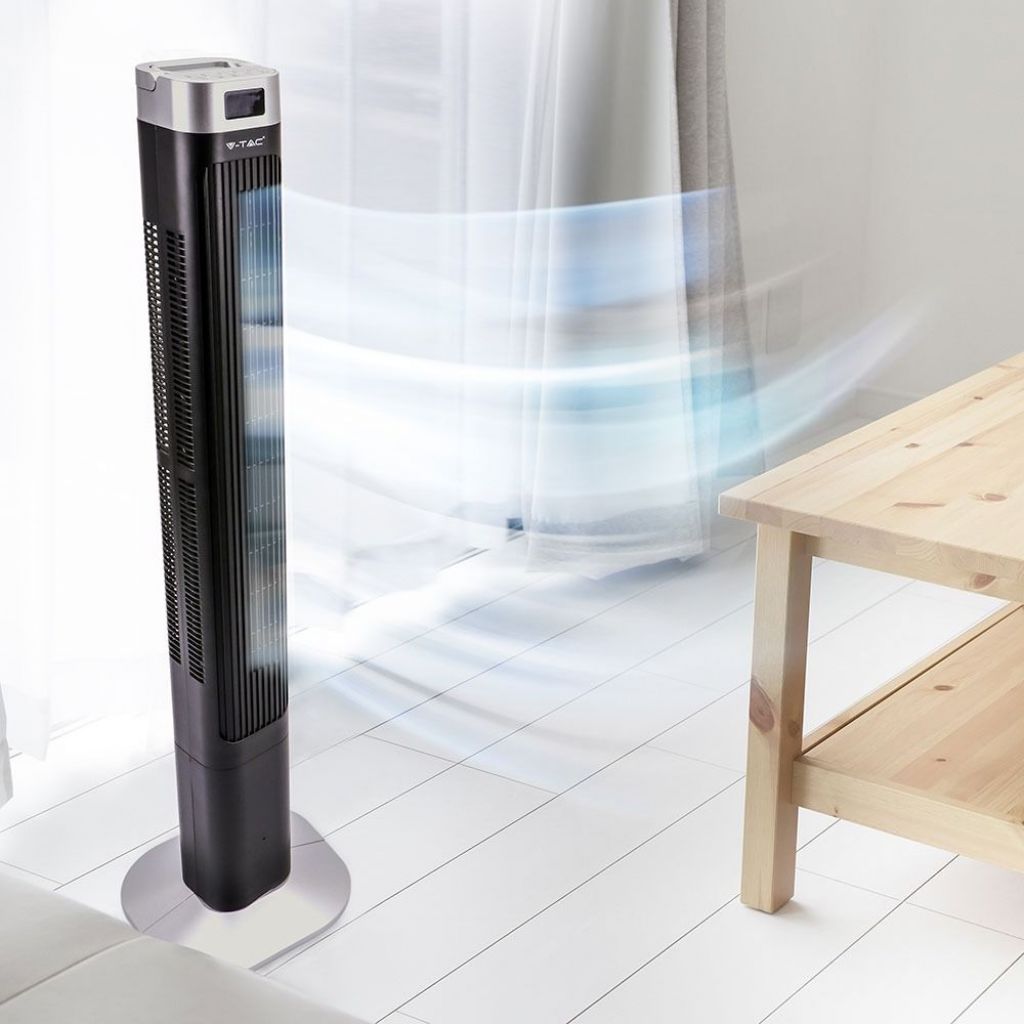 V-TAC Ventilatore a Torre 55W con Display LED con Indicatore di Temperatura e Telecomando Colore Nero 120cm