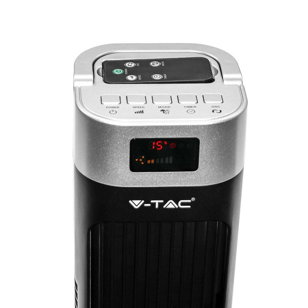 V-TAC Ventilatore a Torre 55W con Display LED con Indicatore di Temperatura e Telecomando Colore Nero 120cm
