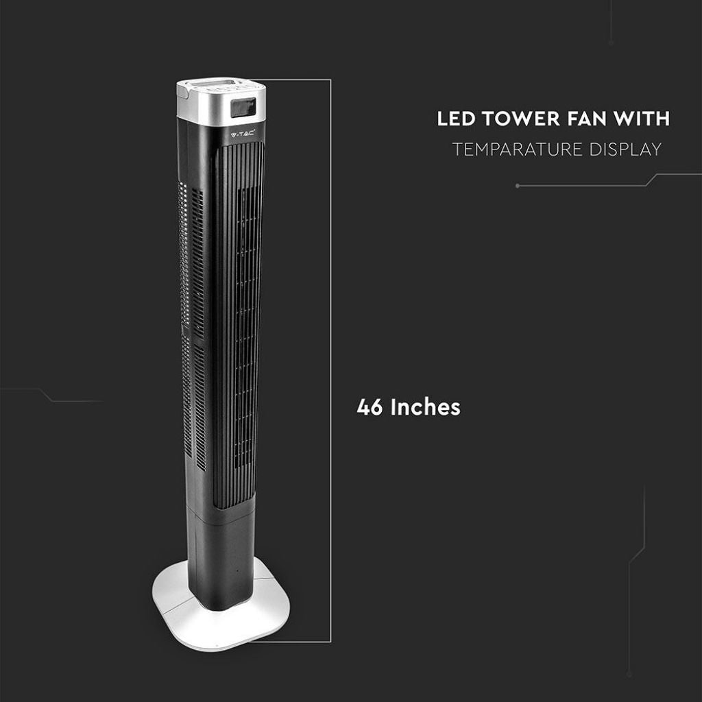 V-TAC Ventilatore a Torre 55W con Display LED con Indicatore di Temperatura e Telecomando Colore Nero 120cm