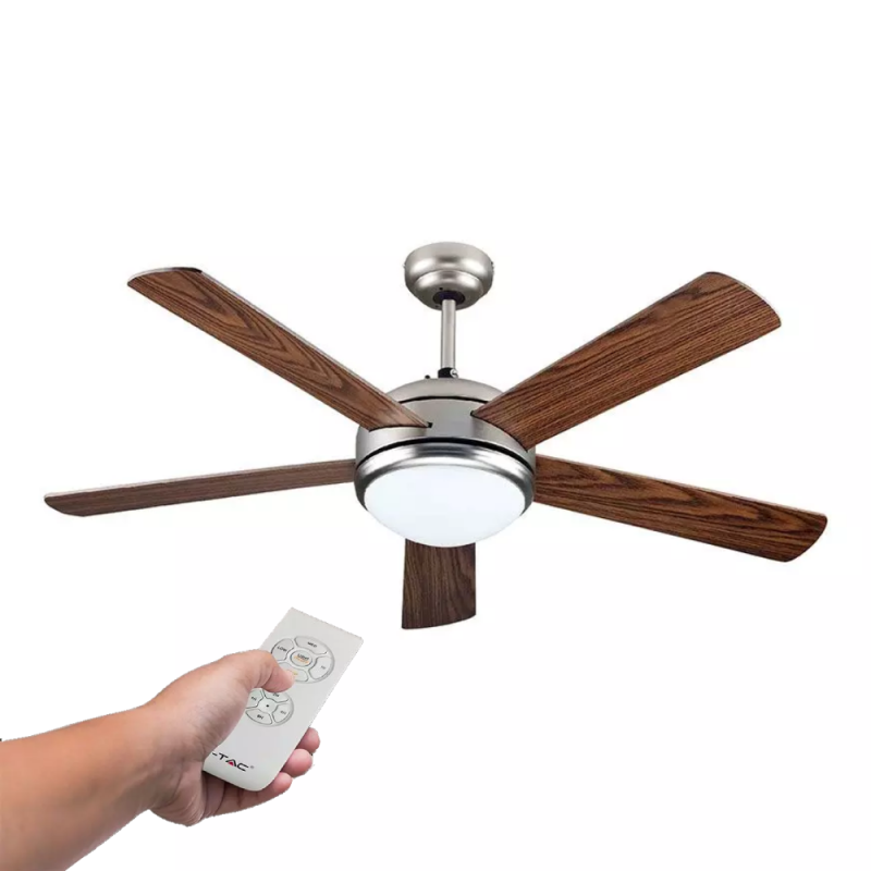 V-TAC Ventilatore LED da Soffitto 15W 3 in 1 con Motore a Corrente Alternata da 60W con Telecomando 5 pale (Mdf Scure)