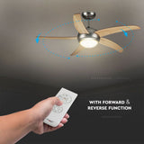 V-TAC Ventilatore LED da Soffitto 2*E27 con Motore a Corrente Alternata da 60W con Telecomando 5 pale (Mdf Chiare)