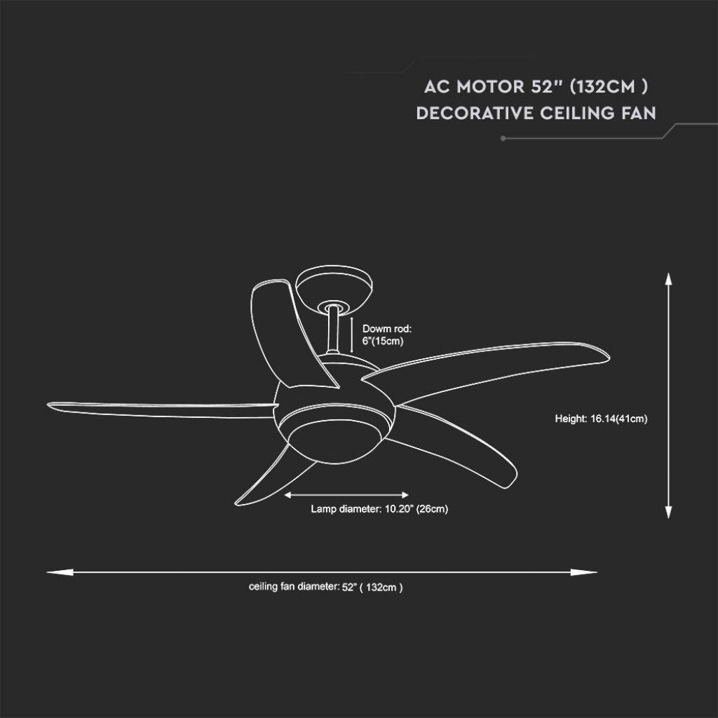 V-TAC Ventilatore LED da Soffitto 2*E27 con Motore a Corrente Alternata da 60W con Telecomando 5 pale (Mdf Chiare)