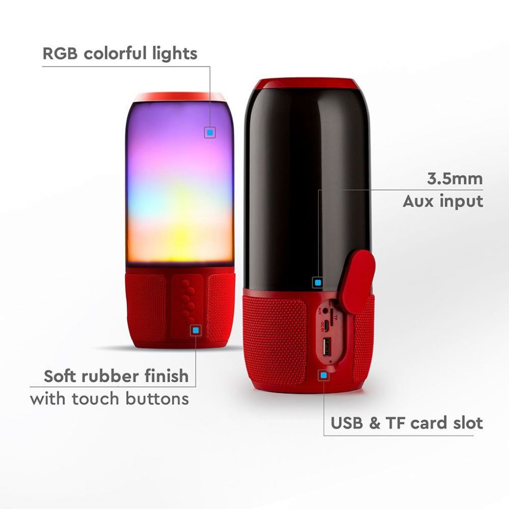 V-TAC Lampada LED da Tavolo 2 LED 3W Multifunzione Speaker Bluetooth USB e TF CARD Colore Rosso con Luci RGB