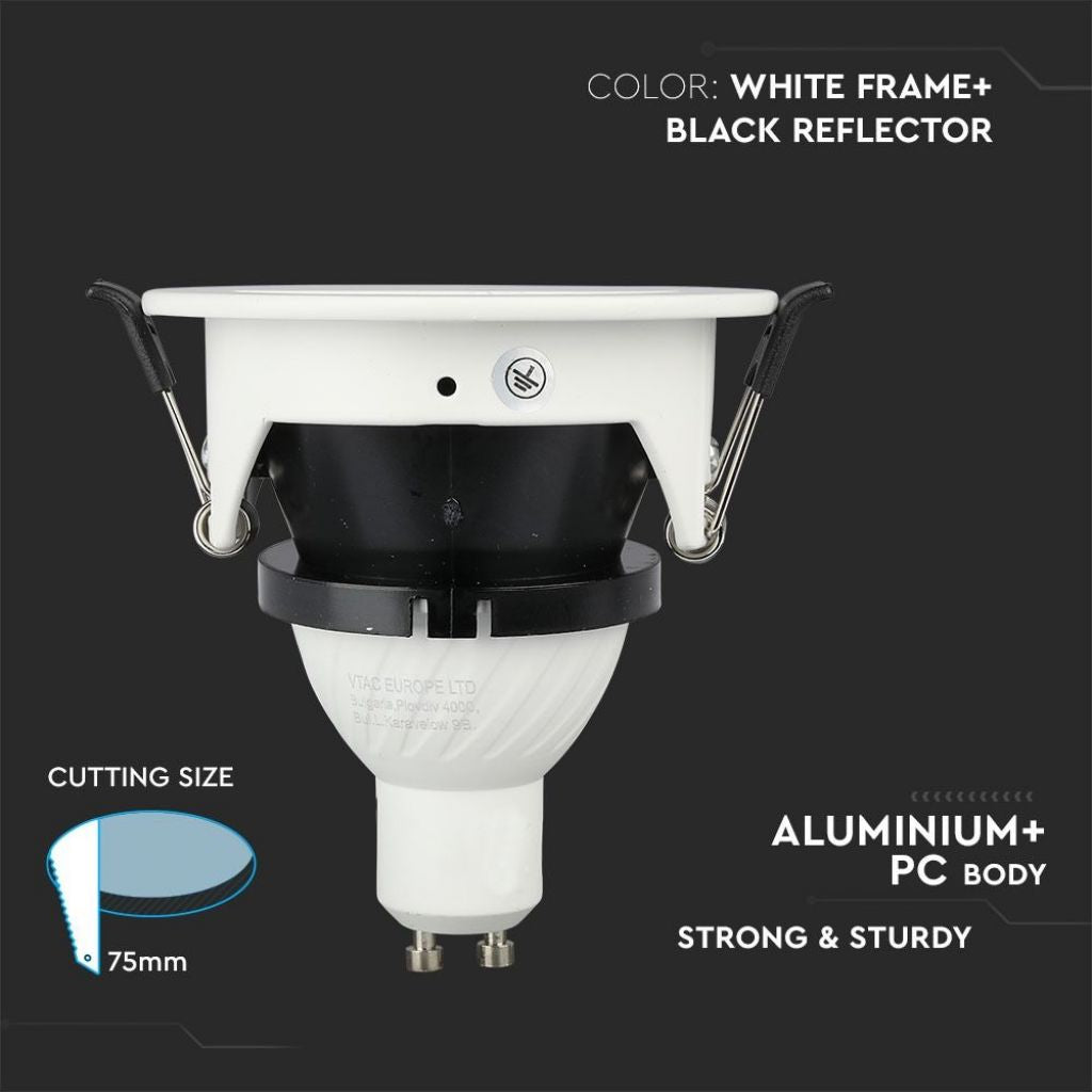 V-TAC Portafaretto LED da Incasso GU10 con Sezione a Mezza Luna Colore Bianco con Interno Nero