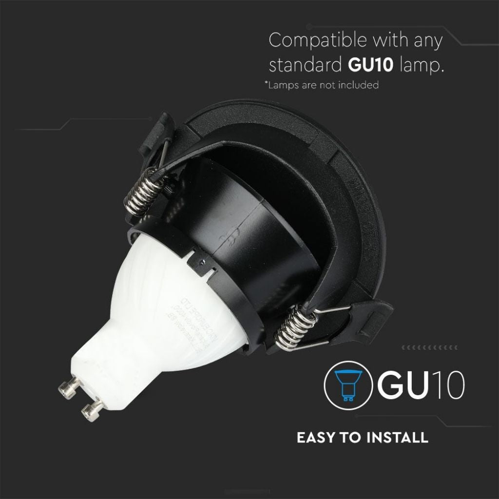 V-TAC Portafaretto LED da Incasso GU10 con Sezione a Mezza Luna Colore Nero con Interno Nero