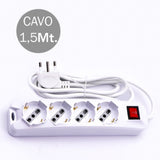 V-TAC Multipresa con 4 Prese 10/16A 2P+T Bipasso/Schuko 45° e Interruttore Generale Luminoso e Cavo 1,5m Spina 16A 2P+T Colore Bianco