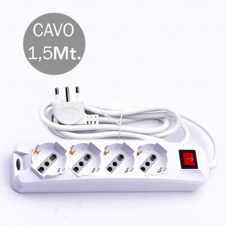V-TAC Multipresa con 4 Prese 10/16A 2P+T Bipasso/Schuko 45° e Interruttore Generale Luminoso e Cavo 1,5m Spina 16A 2P+T Colore Bianco