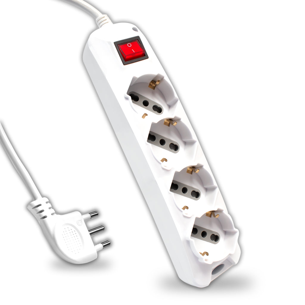 V-TAC Multipresa con 4 Prese 10/16A 2P+T Bipasso/Schuko 45° e Interruttore Generale Luminoso e Cavo 1,5m Spina 16A 2P+T Colore Bianco