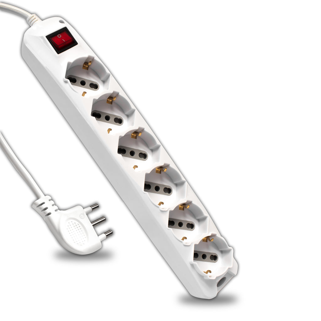 V-TAC Multipresa con 6 Prese 10/16A 2P+T Bipasso/Schuko 45° e Interruttore Generale Luminoso e Cavo 1,5m Spina 16A 2P+T Colore Bianco