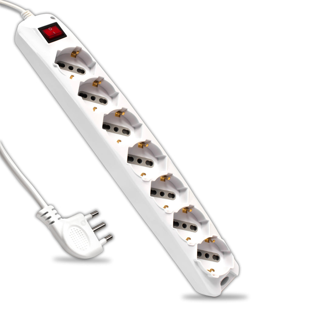 V-TAC Multipresa con 7 Prese 10/16A 2P+T Bipasso/Schuko 45° e Interruttore Generale Luminoso e Cavo 1,5m Spina 16A 2P+T Colore Bianco